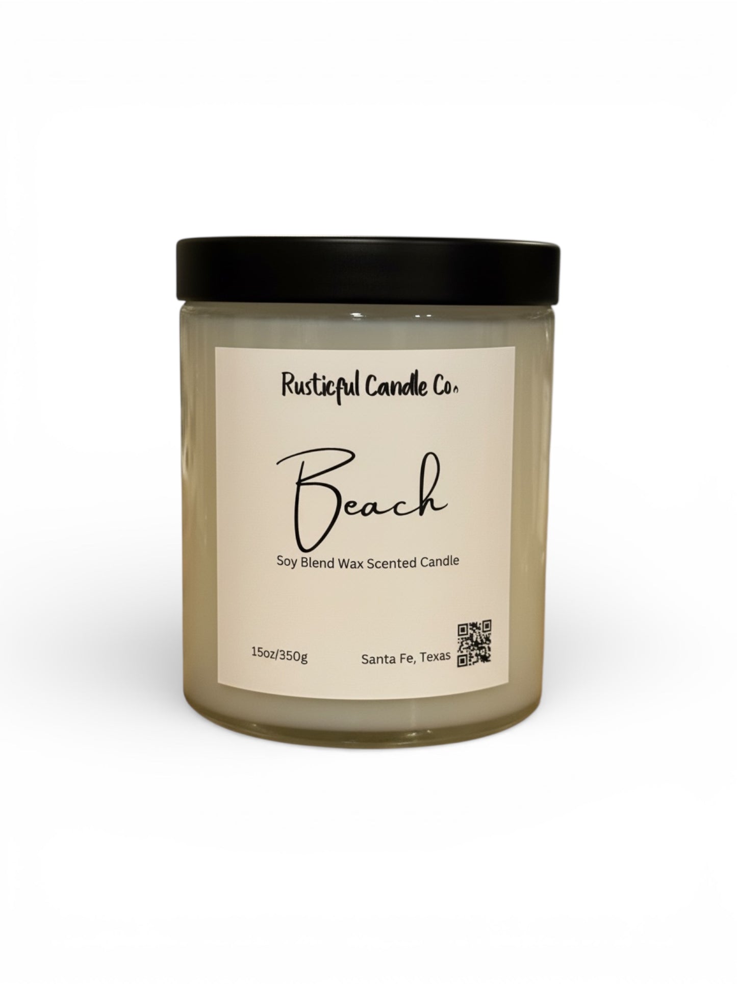 Candle with 'Rusticful Candle Co.' label on a white background