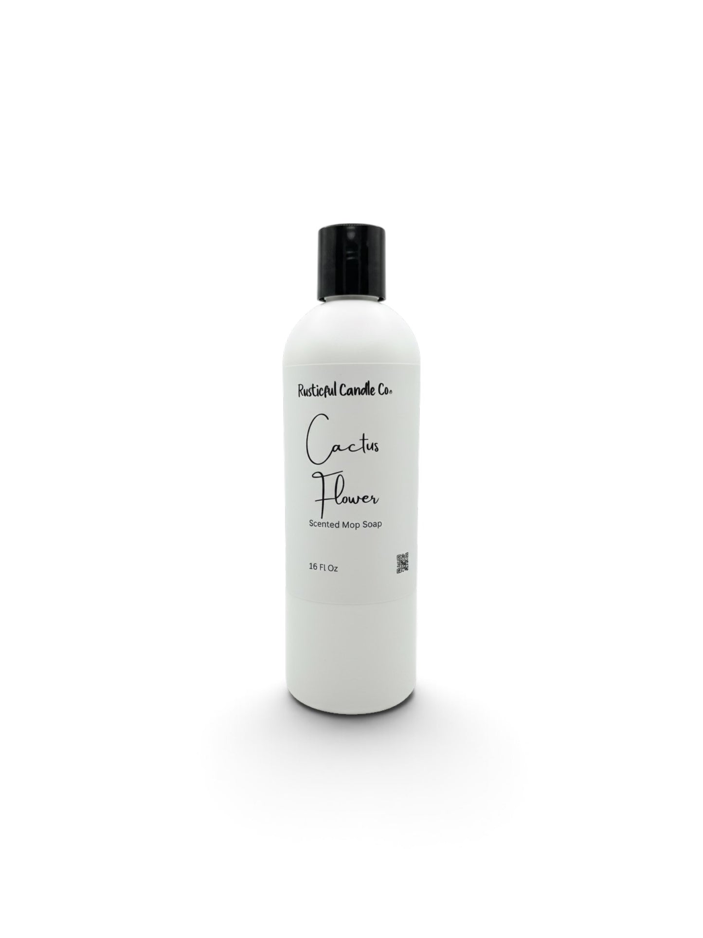 A white plastic bottle of Natural Candles Co. Cactus Flower scented soy wax candle with a black cap, centered on a white background.