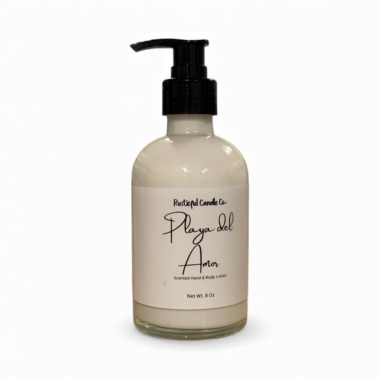 Hand and body lotion bottle labeled 'Playa del Amor' on a white background
