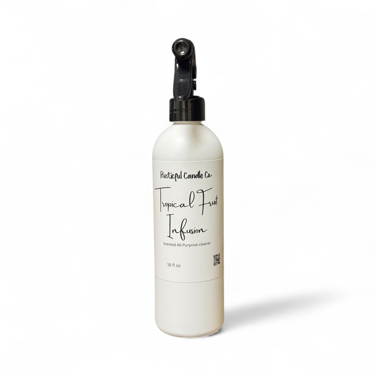 White bottle with black cap labeled 'Tropical Fruit Infusion' on a white background