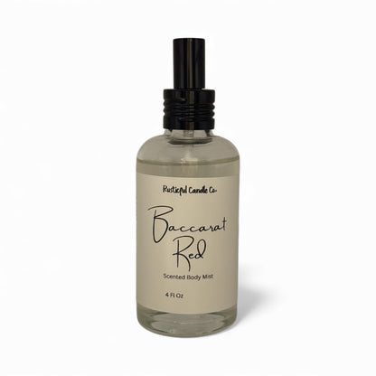 Baccarat Red scented body mist bottle on a white background