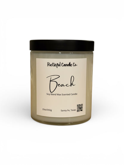 Candle with 'Rusticful Candle Co.' label on a white background