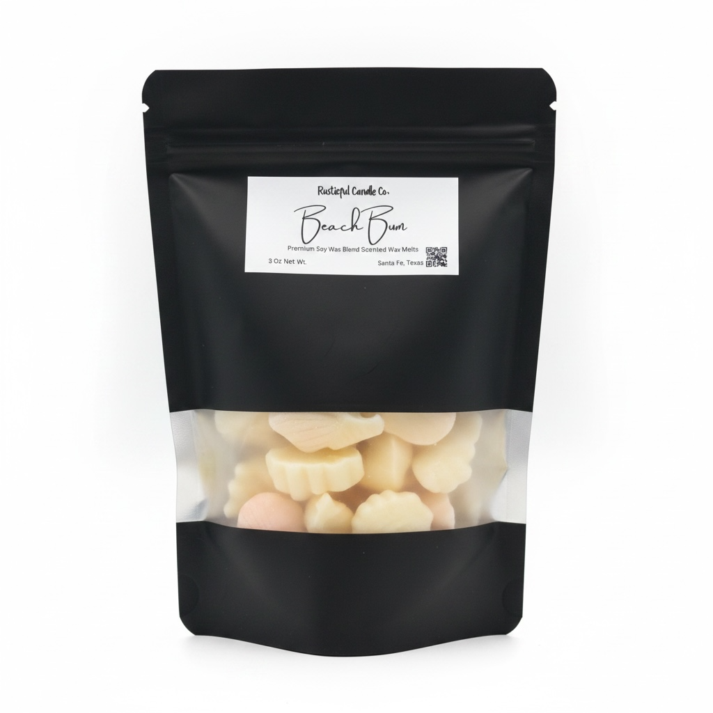 Black packaging of Beach Bum with a clear window showing white pearls inside on a white background