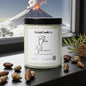 Candle labeled 'Blue Volcano' from Rusticful Candle Co. with a volcano and palm trees in the background.