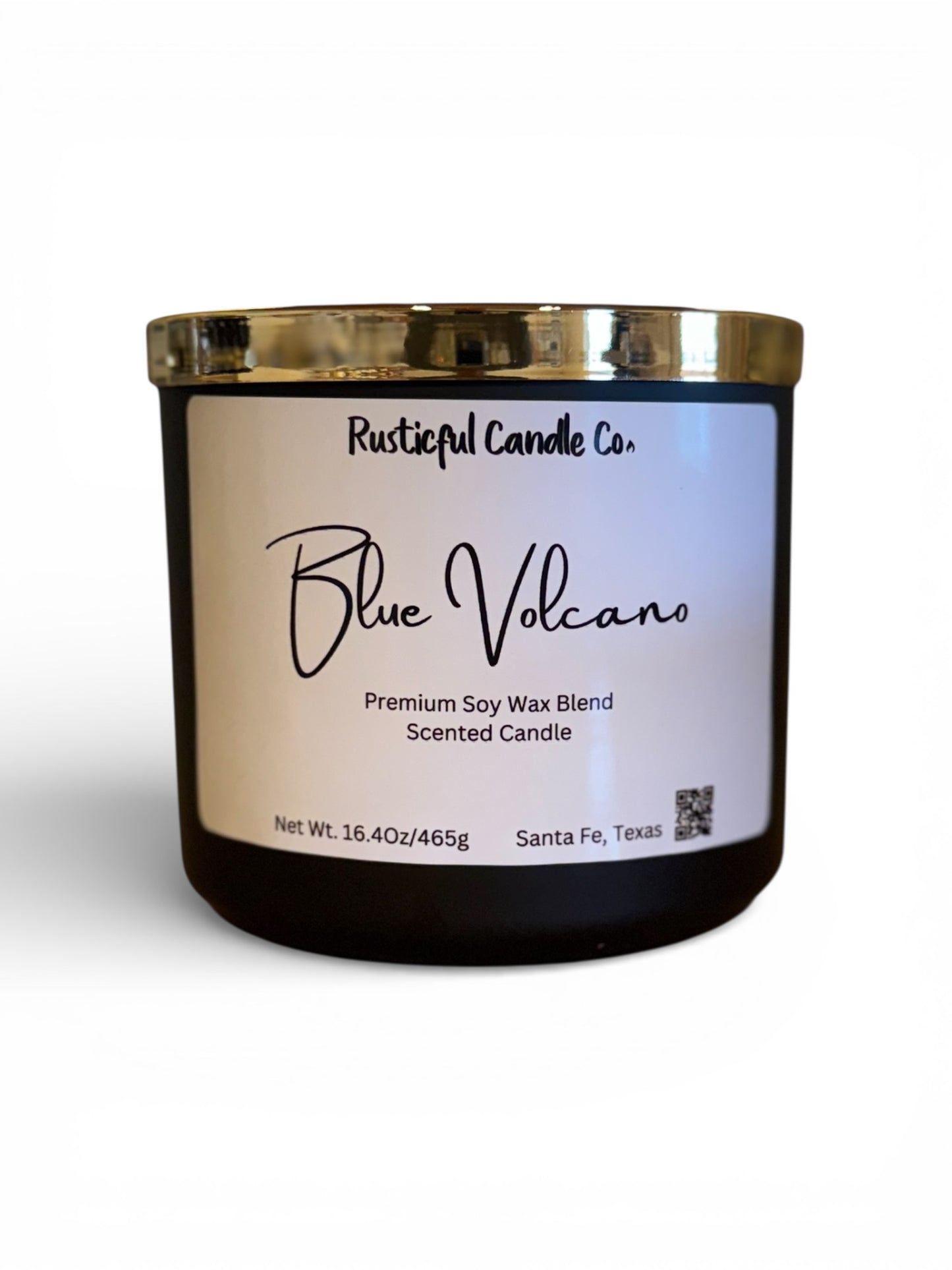 Candle with 'Rustiful Candle Co.' label on a white background
