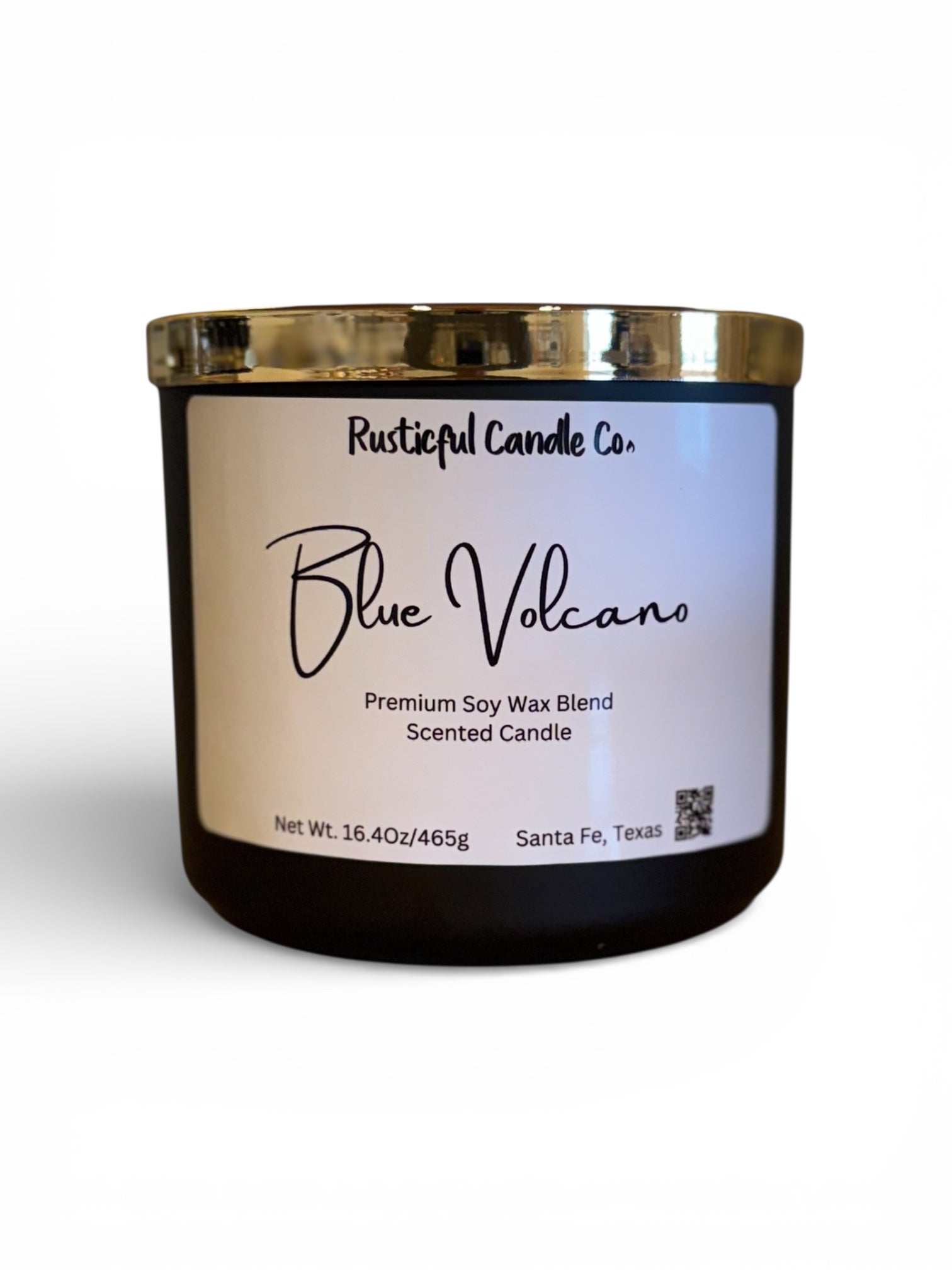 Candle with 'Rustiful Candle Co.' label on a white background