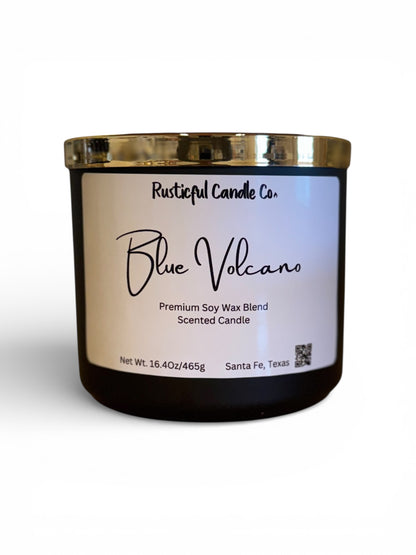 Candle with 'Rustiful Candle Co.' label on a white background