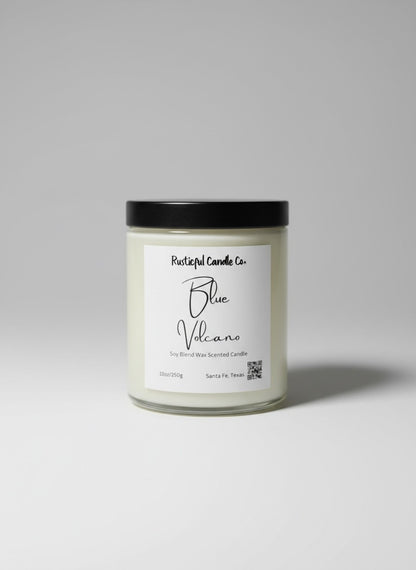 Candle with a label on a gray background