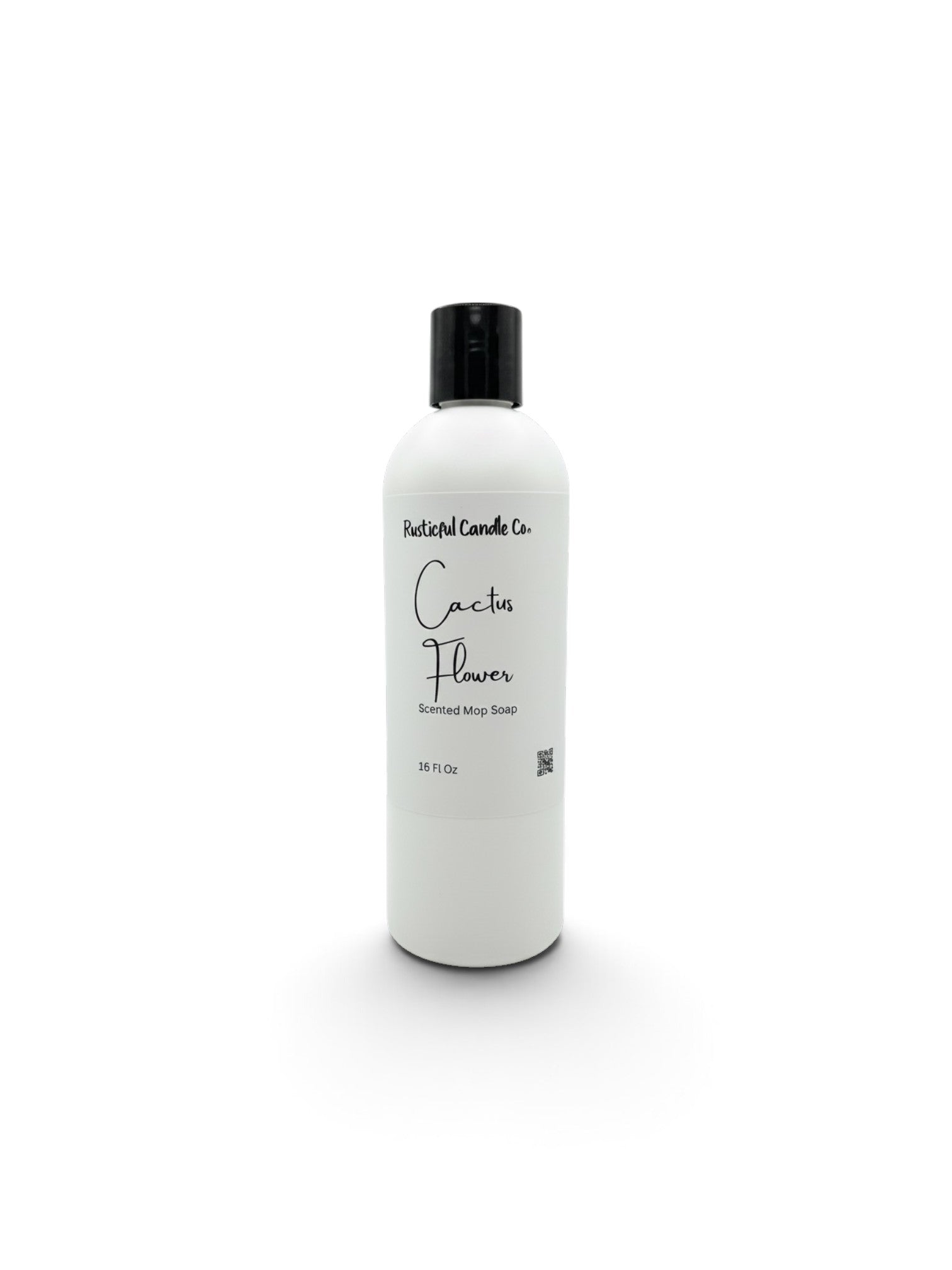 A white plastic bottle of Natural Candles Co. Cactus Flower scented soy wax candle with a black cap, centered on a white background.
