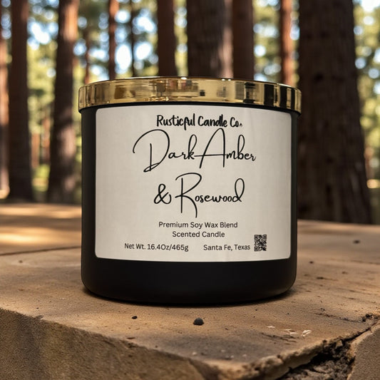 Dark Amber & Rosewood 3 Wick Scented Candle