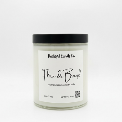 Candle with 'Rusticful Candle Co.' label on a white background