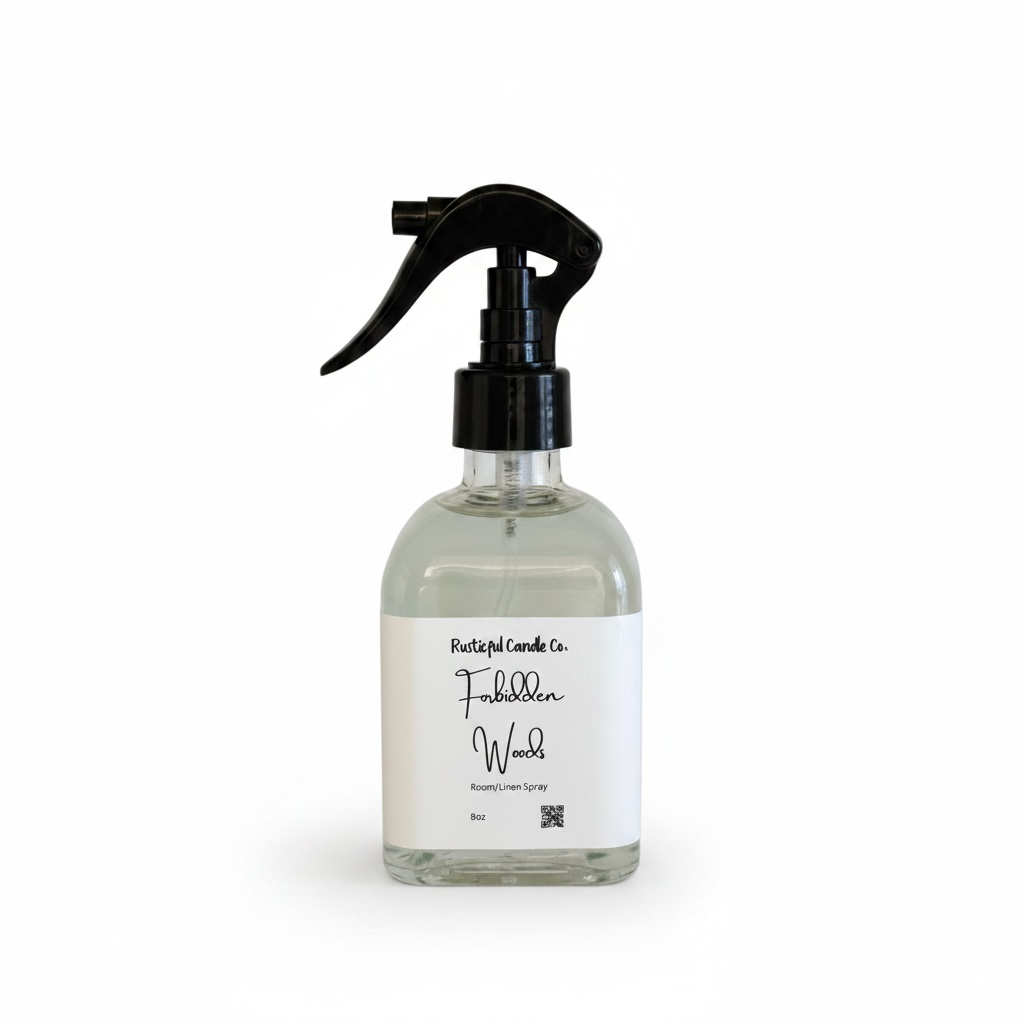 Clear spray bottle with black nozzle on a white background