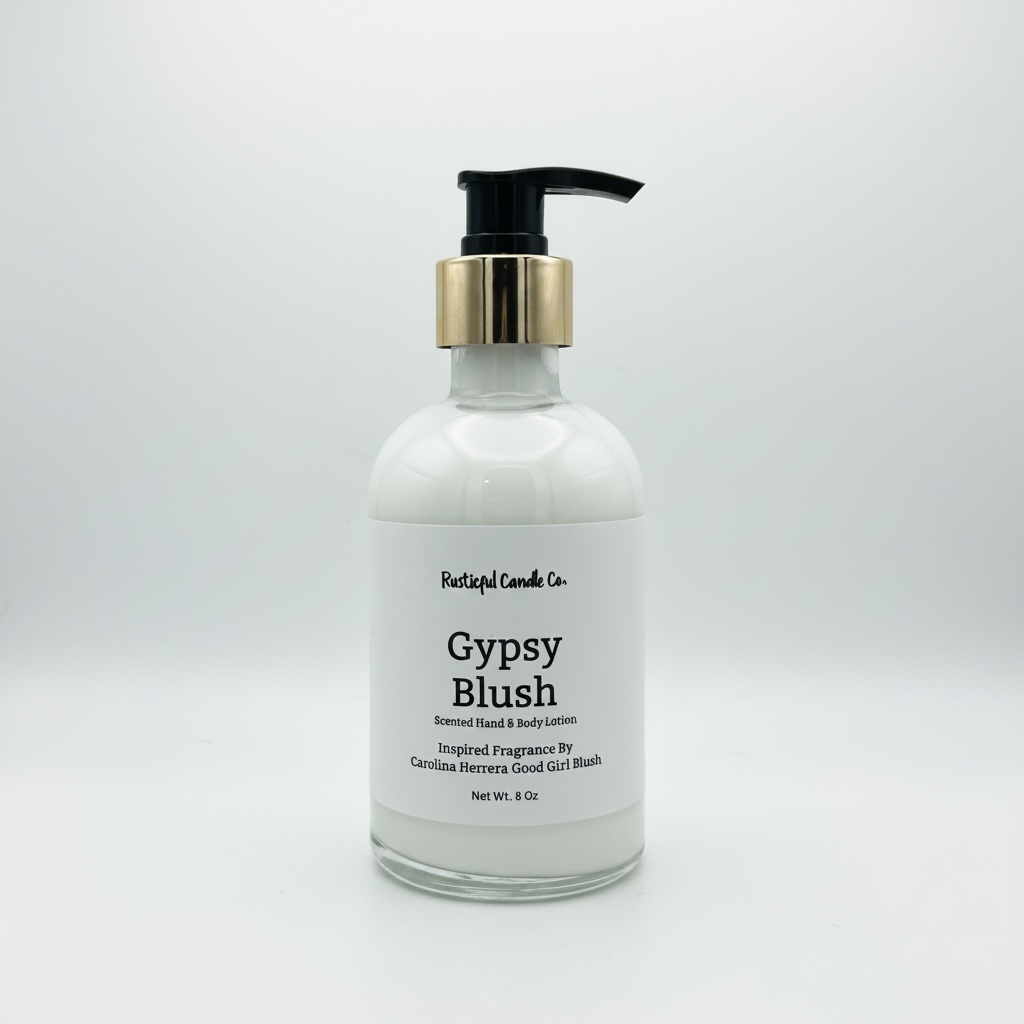 Hand and body lotion bottle labeled 'Gypsy Blush' on a white background