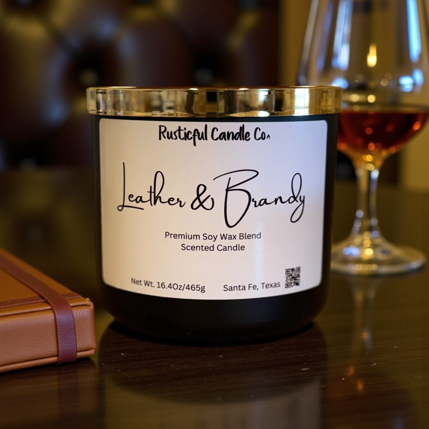 Leather & Brandy 3 Wick Scented Candle