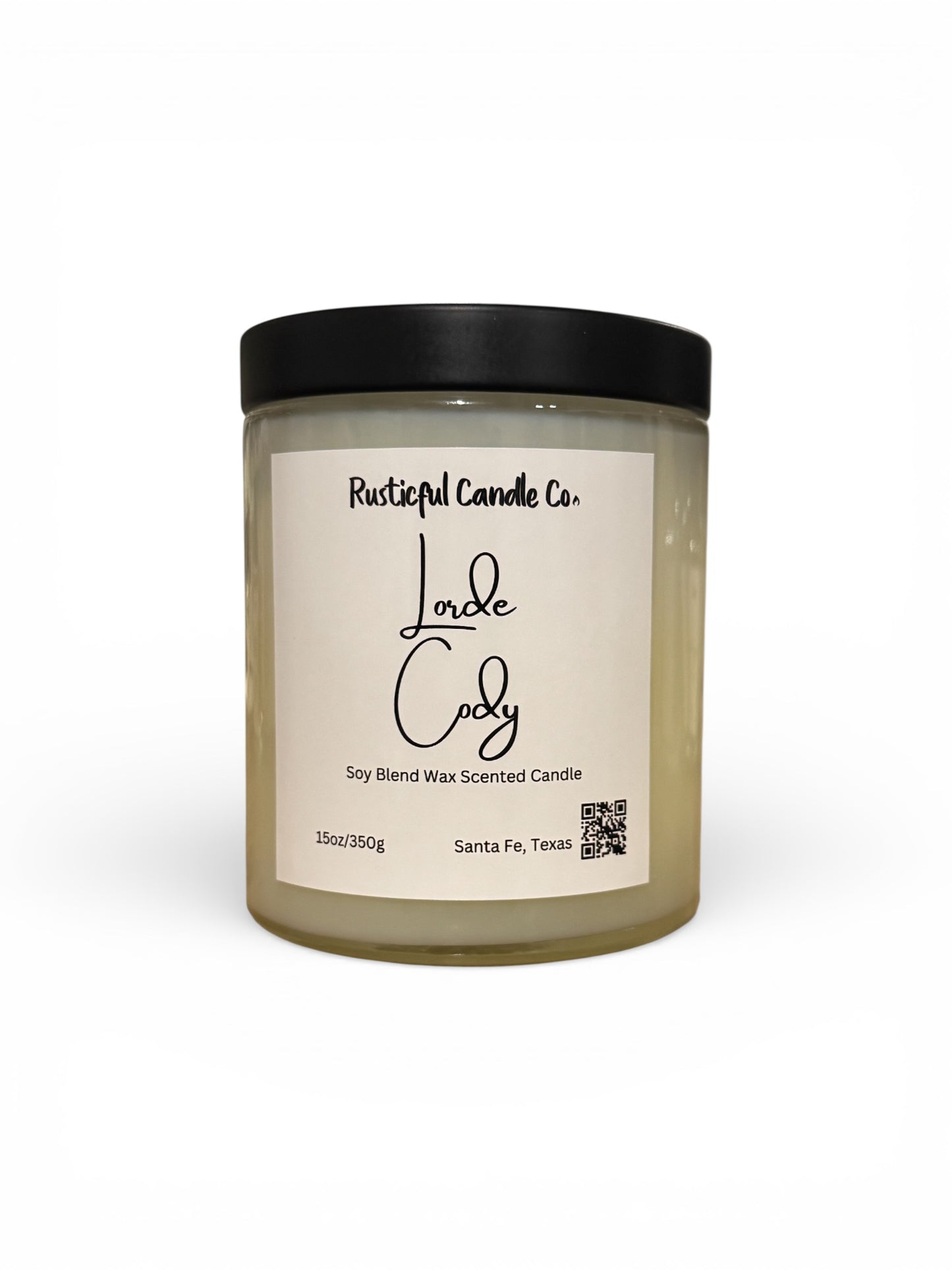 Scented candle with a label on a white background