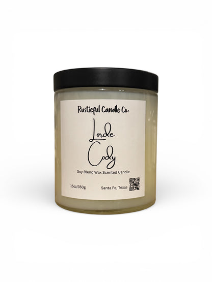Scented candle with a label on a white background