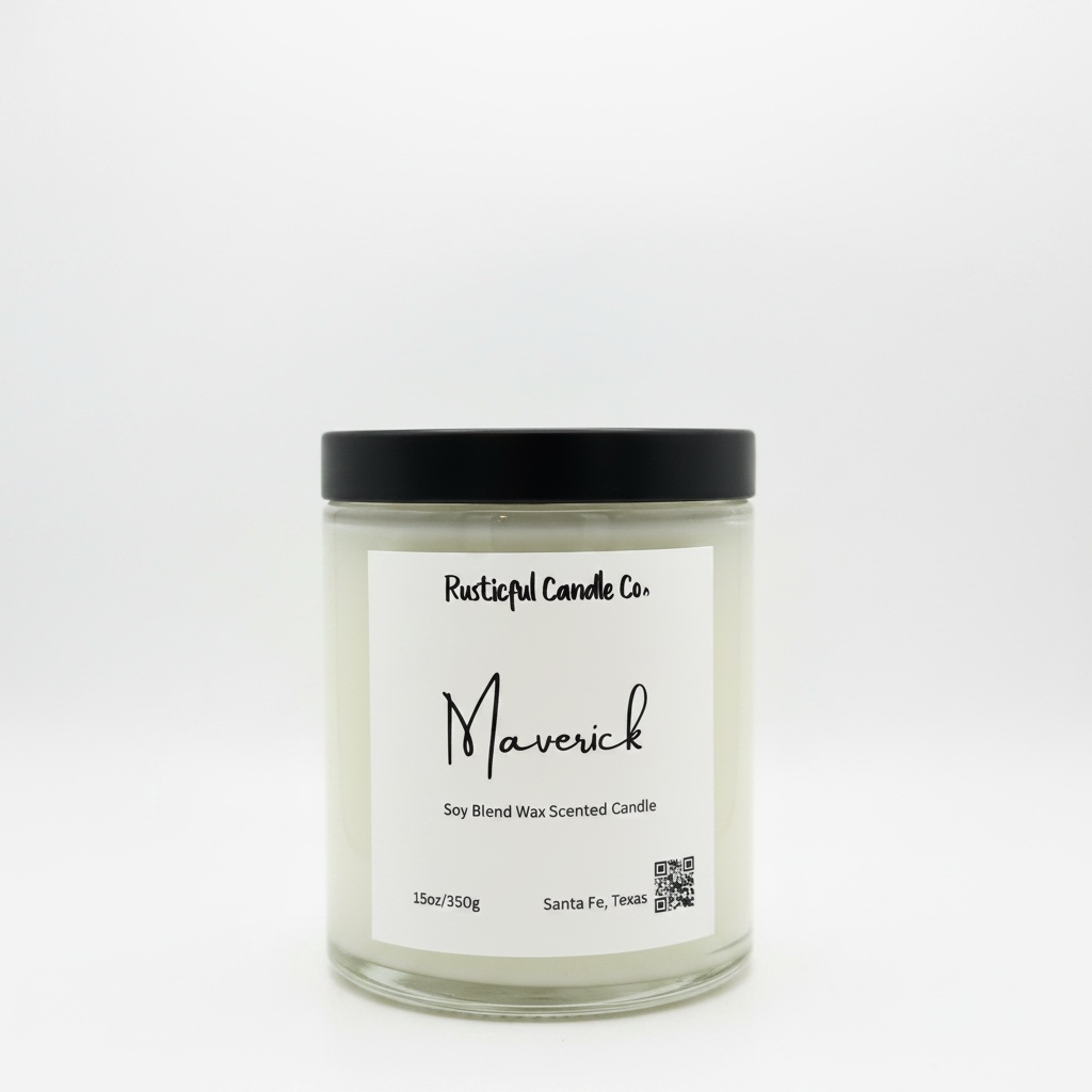 Candle with a label on a white background