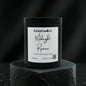 A black jar candle with a white label reading 'Rusticalful Candle Co. Midnight Reserve' sits on a dark stone pedestal against a dark blurred background.