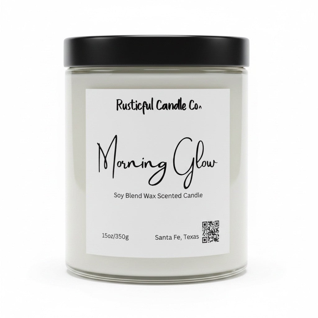 Candle with 'Rusticful Candle Co.' label on a white background