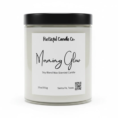 Candle with 'Rusticful Candle Co.' label on a white background