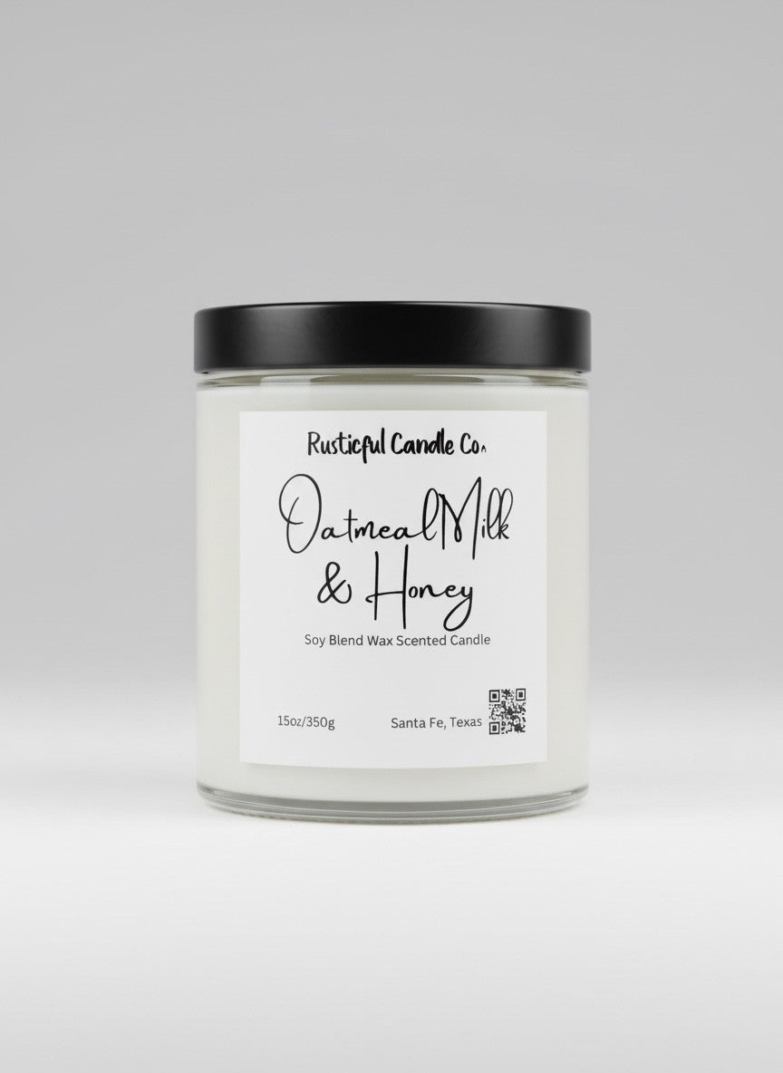 Candle with a label on a white background