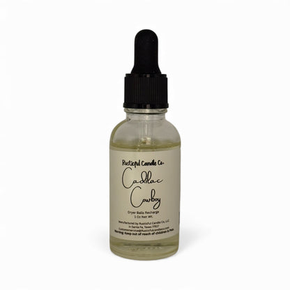 Bottle of 'Cadillac Cowboy' dryer balm with dropper on a white background