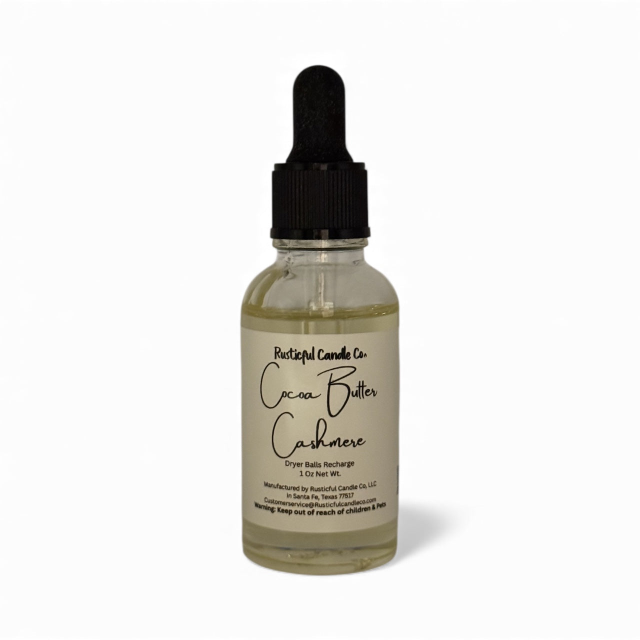 Bottle of Cocoa Butter Cashmere cream balm recharge with dropper on a white background