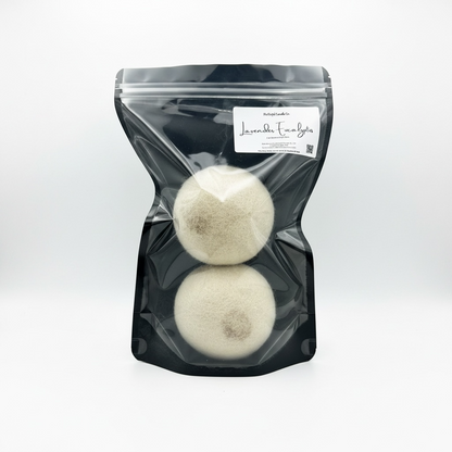 Two white balls in a clear plastic packaging with a label on a white background