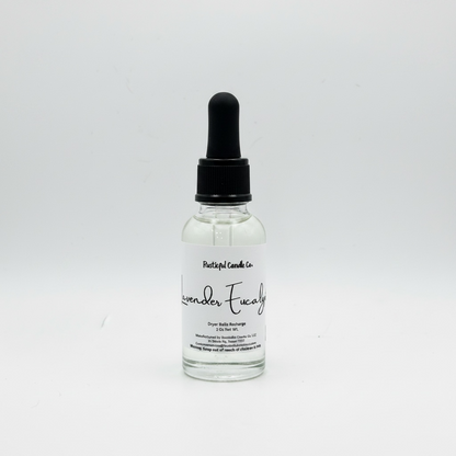 Bottle of lavender eucalyptus essential oil with dropper on a white background