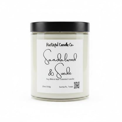 Candle with 'Rusticful Candle Co.' label on a white background