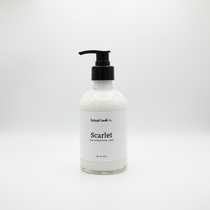 Hand soap bottle labeled 'Scarlet' by Ballastine & Jessop on a white background