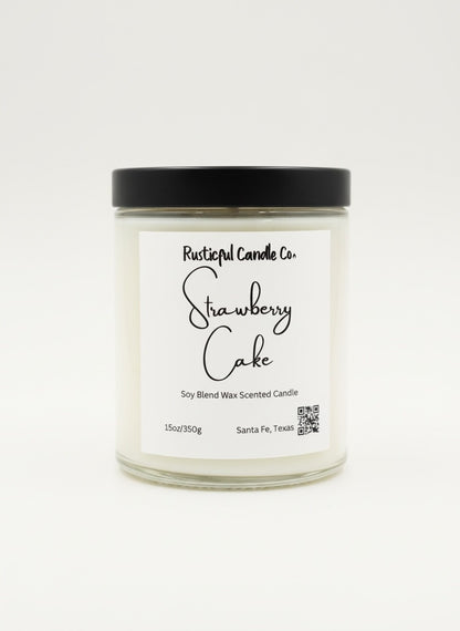 Candle with 'Rustful Candle Co.' label on a white background