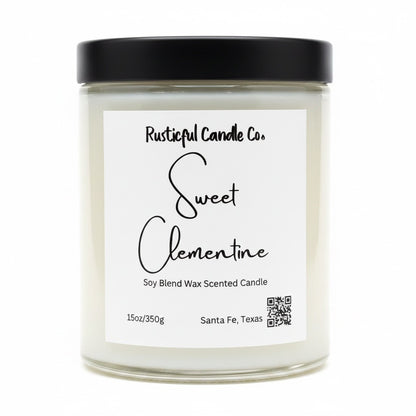 Candle with 'Rusticful Candle Co.' label on a white background