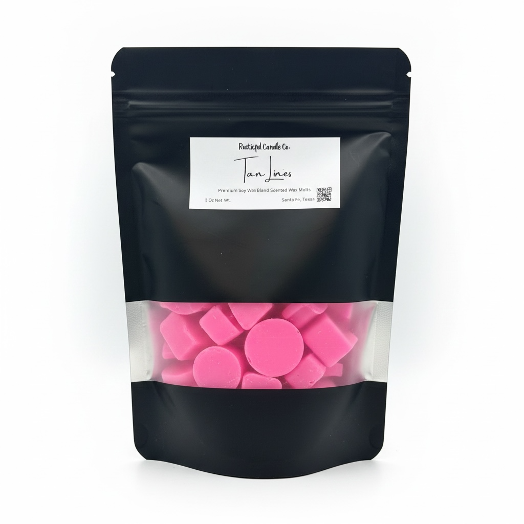 Black packaging of pink wax melts with a visible brand label on a white background