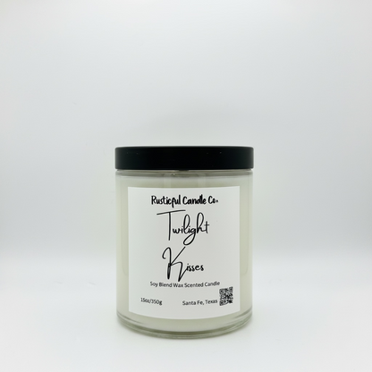 Candle with a label on a white background