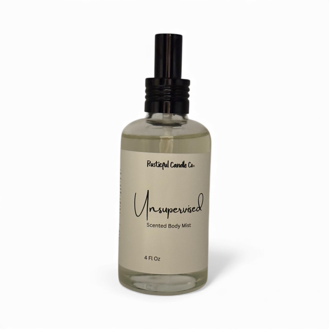Bottle of 'Unsupervised' scented body mist by Peaceful Cannon Co. on a white background