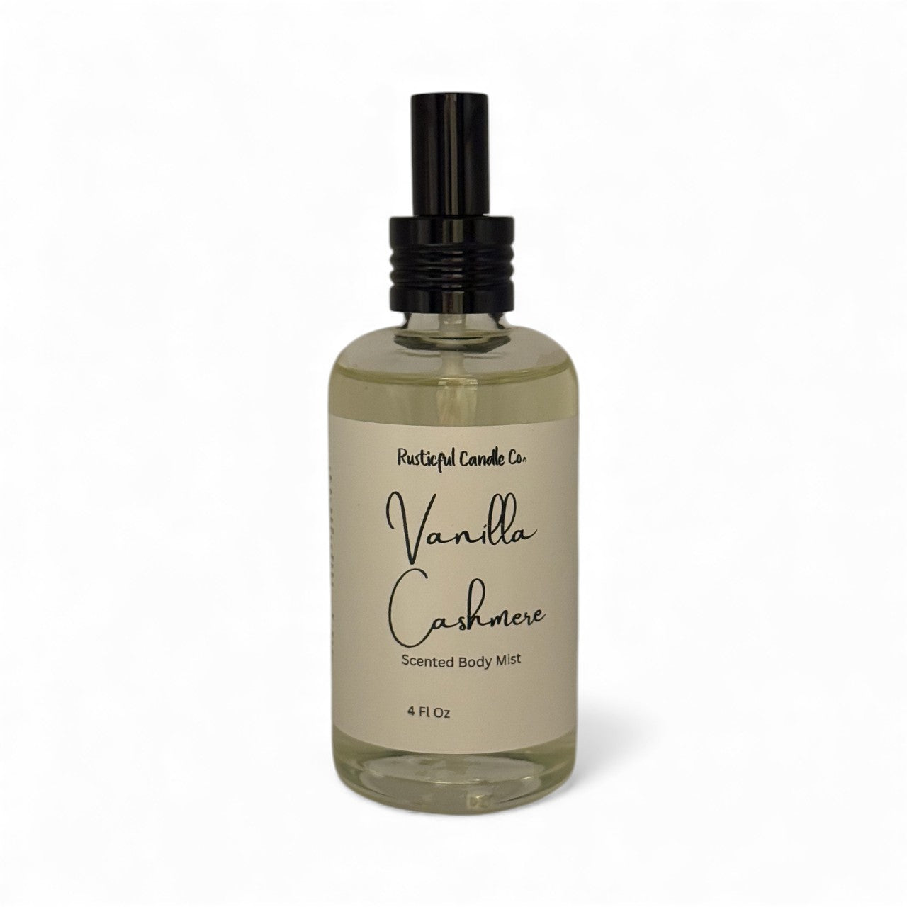 Vanilla Cashmere scented body mist bottle on a white background