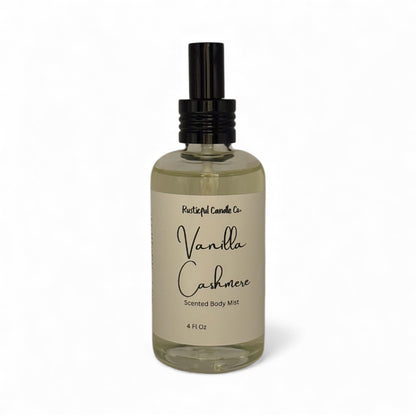 Vanilla Cashmere scented body mist bottle on a white background