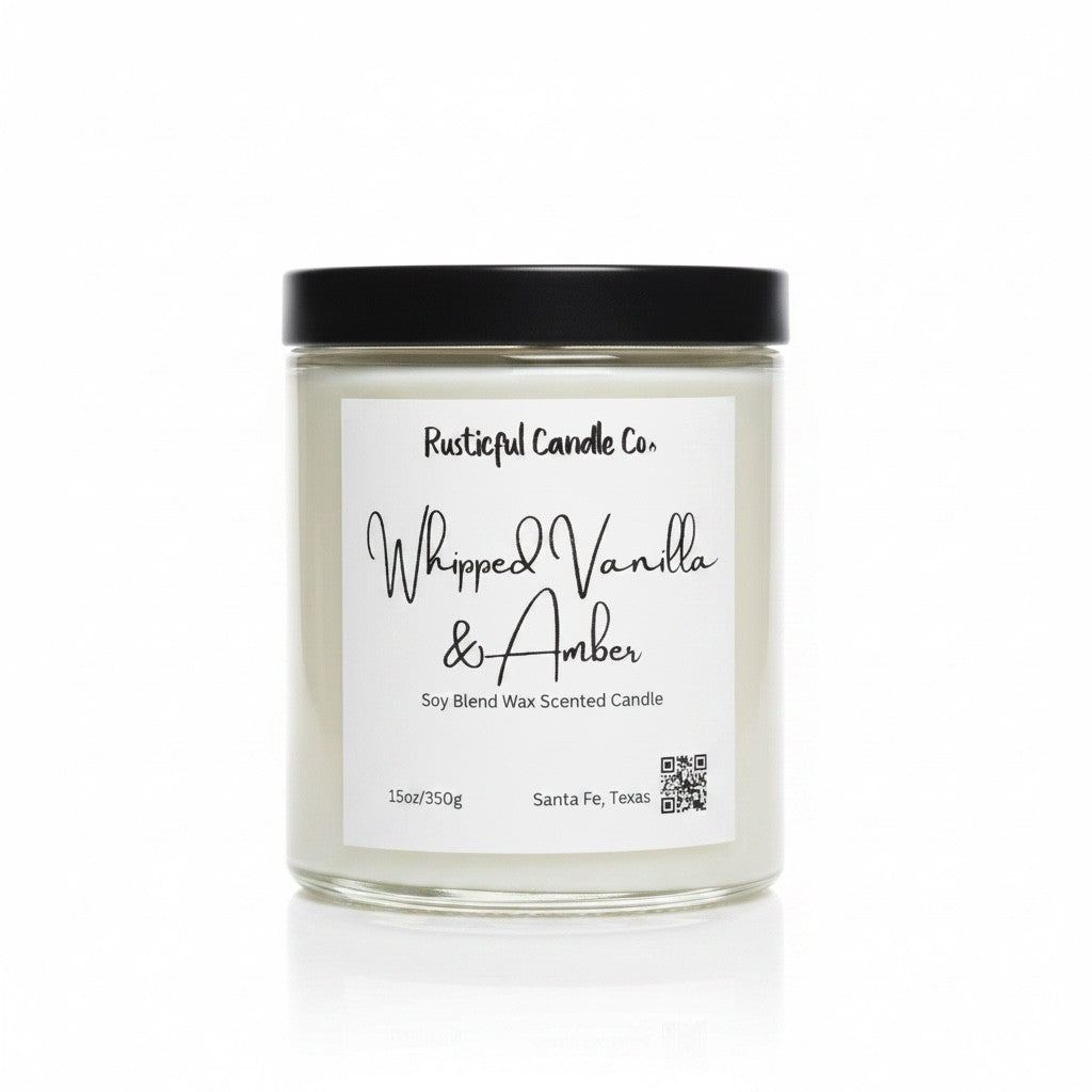 Candle with a label on a white background